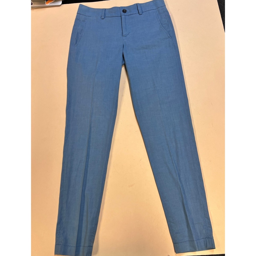 Vince Linen Blend Trousers Womens 0 Blue Excellent Slim Straight V0528-20599